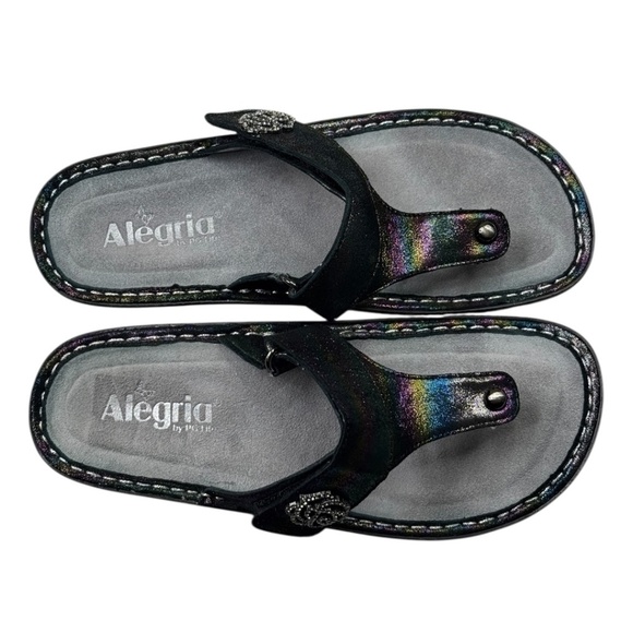 Alegria Carina Blue Rainbow Leather Thong Platform Sandal - Picture 2 of 11